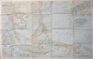 1944 WW2 Map SE ASIA Philippines Guam Borneo Singapore Hong Kong Siam Burma Truk - Picture 1 of 11