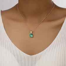 Square Design Emerald Green Zirconia Beaded Necklace Gold Filled/Gift For Her