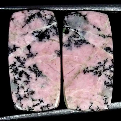 21.5Cts Natural Rhodonite Cushion Pair Cabochon Loose Gemstone 10x21x4mm - Image 1 of 4