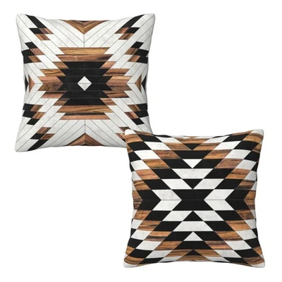 Tribal Aztec Western Wooden Native American Indian Farmhouse Throw Pillow Cov... - Image 1 of 4