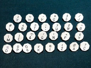 Antique 28 lot Oliver Batwing Typewriter #9 Keys Parts Vtg Key tops white - Picture 1 of 2