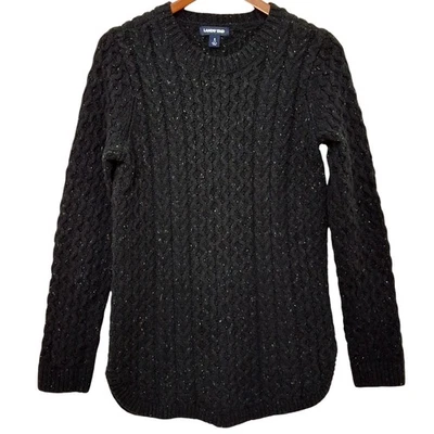 Lands End Womens Black Cable-Knit Fisherman Tunic Sweater S Cotton Wool Blend - Image 1 of 4