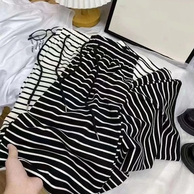 Stylish Striped Casual Pants for Women with Relaxed Fit and Straight Leg Style - Image 1 of 4