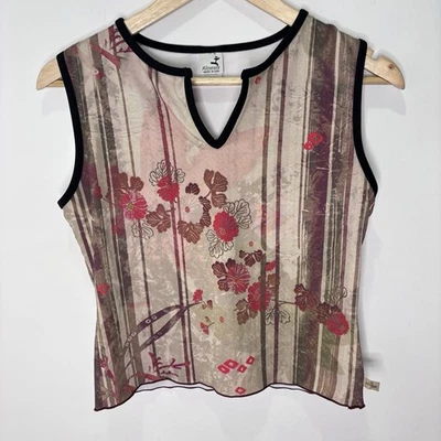 Top sin mangas recortado floral vintage años 90 Y2K talla XS/pequeño *C94 Foto 1 de 4