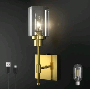 C01 Batteriebetriebene Wandleuchte 1 Stück, ohne Kabel wiederaufladbare Wandlampe Messing - Bild 1 von 7