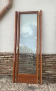 1 porta finestra in legno massello artigianale a un anta con vetri e telaio - Foto 1 di 3