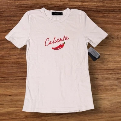 JunK Food Clothing Women's CALIENTE PEPPER Logo Super Slim Distressed Tee Sz S - Image 1 of 4