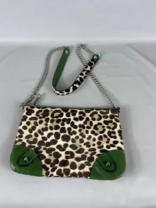Juicy Couture Vintage Cow Hair Leopard Print Green Leather Handbag - Picture 1 of 14