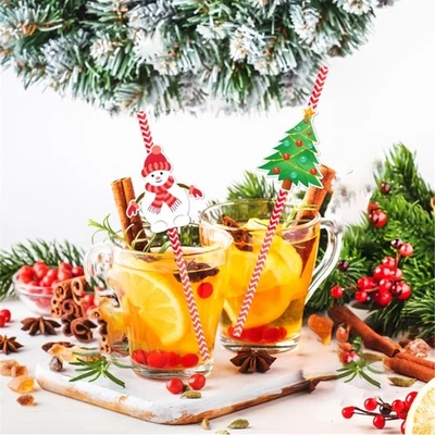 Disposable Christmas Paper Straws Safe Party Drink Decoration Items - Image 1 of 4