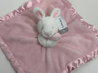 NUEVO CON ETIQUETAS Carters Rosa Blanco Conejito Conejo Satinado Manta de Seguridad Peluche Bebé Juguete 67300 Foto 1 de 4