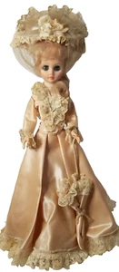 Boutique Porcelain Vintage Doll Champaign Color Dress w/Lace, Hat/Umbrella -READ - Picture 1 of 12