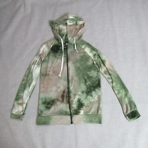Love Hoodie Jacket Juniors Small Green Brown Knit Full Zip Woodsy Forest Thin - Picture 1 of 10