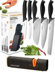 FISKARS MESSERBLOCK, 5 KÜCHENMESSER + MESSERSCHÄRFER, MESSER, MESSERN, NEU, OVP - Bild 1 von 13