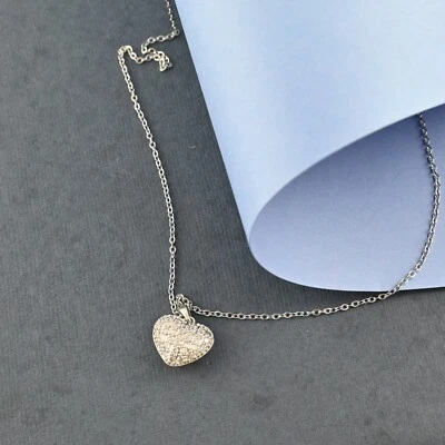 Placcato Argento Cuore Collana con Pendente Zirconi Cristalli – Elegante Donna - Immagine 1 di 4