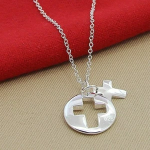 Faith and Devotion 925 Sterling Silver Round Cross Pendant Necklace Chain - Picture 1 of 4
