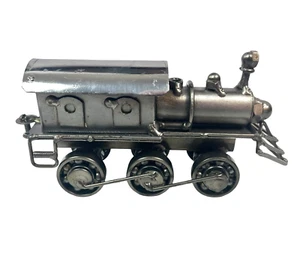 Engine Train Nuts & Bolts Metal Art Sculpture Silver Locomotive Decor Figurine - Picture 1 of 6