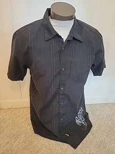 Rusty Mens Black Gray Pinstripe Short Sleeve Button Down Shirt Size XL - Picture 1 of 6