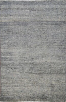 Modern 4'x6' Solid Gray Blue Gabbeh Kashkoli Oriental Area Rug Hand-knotted Wool - Image 1 of 4