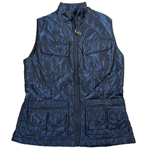 LAUREN Ralph Lauren Utility Vest Women XS Blue Outdoor Quilted Shiny Pockets - Picture 1 of 11