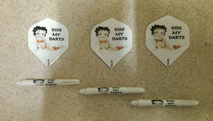 BETTY BOOP (NEW) FULL COLOUR KISS MY DARTS 1 SET OF FLIGHTS & STEMS - Picture 1 of 1
