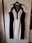 Very Flattering Black And Cream Stretch Dress With See Through Panels Size 16