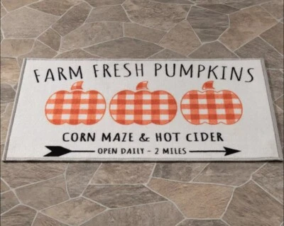 Natco Plaid Pumpkin Accent Rug, 20 x 30 inch, Fall Kitchen Decor. Skid Resistant - Image 1 of 3