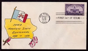 1938 IOWA centennial Sc 838-81 FDC Florene Edmiston cachet CV $300 (10G - Picture 1 of 2