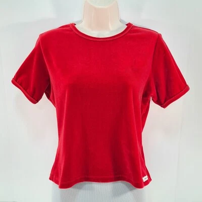 Pantalones de mezclilla vintage GUESS hechos en EE. UU. terciopelo rojo cuello redondo manga corta talla M/L Foto 1 de 4