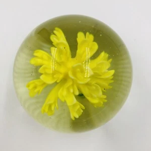Vintage Yellow Flower Paperweight Hand Blown Art Glass Decor - Picture 1 of 10