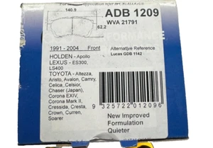 ADB FRONT BRAKE PAD ADB1209 for LEXUS ES300 LS400 1991-2004 - Picture 1 of 4