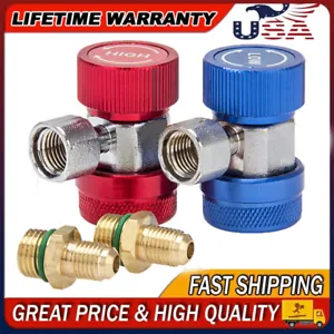 Refrigerant Quick Coupler Connector Adapters High/Low Manifold A/C AC Gauge Set - Picture 1 of 14