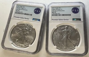 (2) 1 oz .999 Silver Eagle Landing & Heraldic Set MS 70 NGC 1st & Last Day T1 T2 - Picture 1 of 2