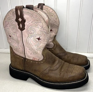 Justin Gypsy Womens Pink and Brown Leather Western Boots US Size 6 B Read - Picture 1 of 9