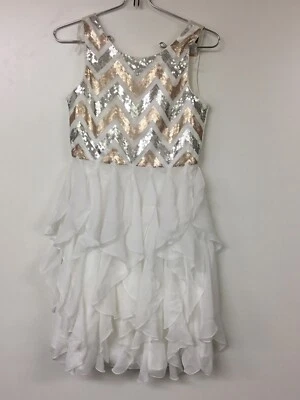 Vestido feminino Emily West tamanho 14 branco com detalhes em cobre e prata, novo com etiquetas - Imagem 1 de 3
