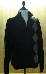 Van Hausen Sweater, Cotton, Half Zip w/ Collar, Black/Tan/Gray/Red, Men's Large - Picture 1 of 11