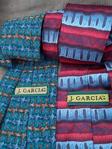J. GARCIA 100% Silk Necktie Pair Red & Green 1990's - Picture 1 of 6
