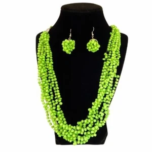 AIR NECKLACE SET, HANDMADE BEADED CROCHET BEADS AIR NECKLACE AND EARRING - Picture 1 of 4