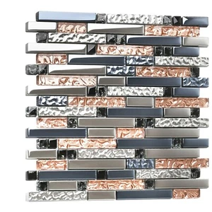 Crystal Glass Mosaic Tile Blue Rose Gold for Backsplash Wall Bathroom Kitchen - Picture 1 of 17