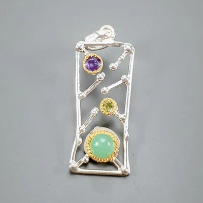 Handmade Natural Chrysoprase Pendant 925 Sterling Silver  /NP49766 - Image 1 of 4