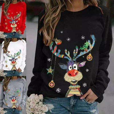 MARKENLOS Damen Winter Weihnachts Pullover Sweatshirt Hoodie Weihnachten Pulli Jumper Xmas