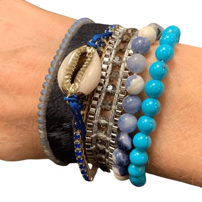 Nautical Boho Cuff Bracelet with Shell and Turquoise Beads by Victoria Emerson - Image 1 of 4