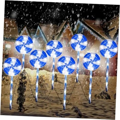  Paquete de 8 luces de camino de Navidad de piruleta de 25,6" al aire libre Candy Pathway azul Foto 1 de 4