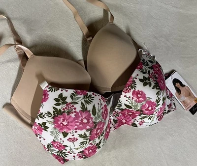 NWT Prima Valentina T-Shirt Bra Sz 34C Underwire Lot of 2 Pack Solid and Floral - Image 1 of 4