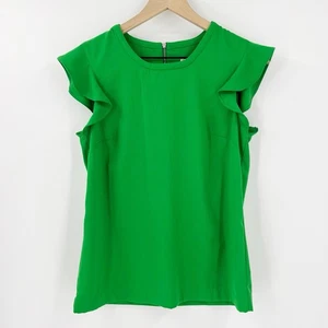 J. Crew Outlet Kelly Green Cap Sleeve Ruffle Top Size Work Office Career 2 - Picture 1 of 4