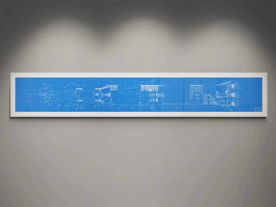 Nasa Apollo Saturn V Schematic Poster (Blue) 72" x 12" Unframed - Image 1 of 4