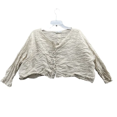 100% Linen Top Womens One Size Cropped Boxy Boho Chic Minimalist Natural Coastal - Image 1 of 4
