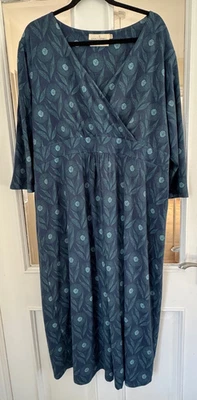 FAB SEASALT LAKE BLUE MIX V NECK WRAP EFFECT FLORAL COTTON MIX DRESS - SIZE 24!! - Image 1 of 4
