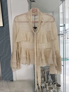 Rita Ora X Primark Butter Yellow Polka Dot Pussy Bow Blouse Sz M New W/ Tags - Picture 1 of 9
