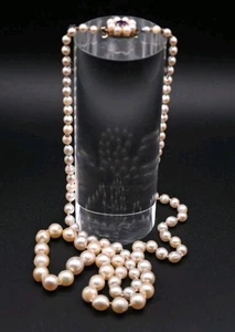 Collana di perle antiche originali chiusura oro ametista 9 mm perle graduate 64,5 cm - Foto 1 di 6