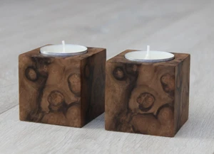Walnut burl tealight holders, restaurant table setting - Picture 1 of 11